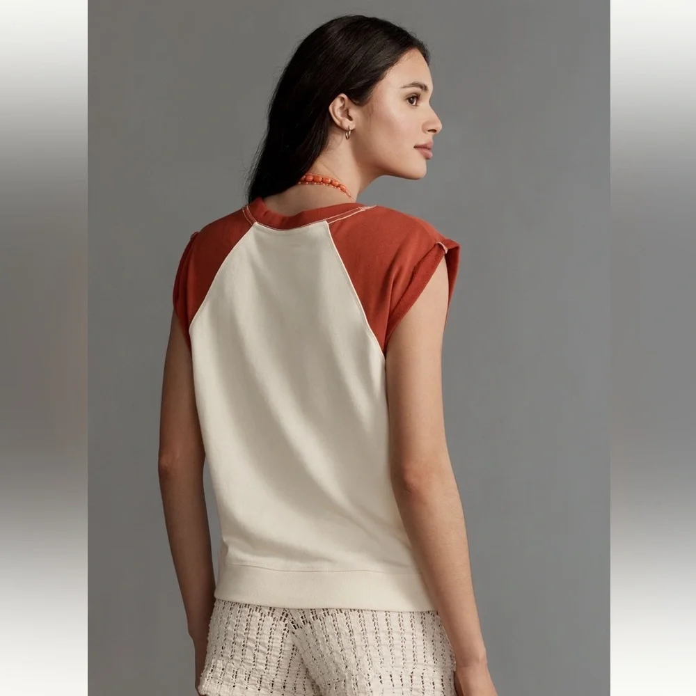🌺 ANTHROPOLOGIE Pilcro Muscle Sweatshirt Tank in California Poppy Flower Red - Picture 3 of 15